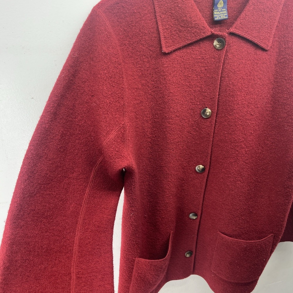 Vintage Charter Club Collared Cardigan Womens Petite Med Red Button Up 100% Wool - Picture 6 of 15